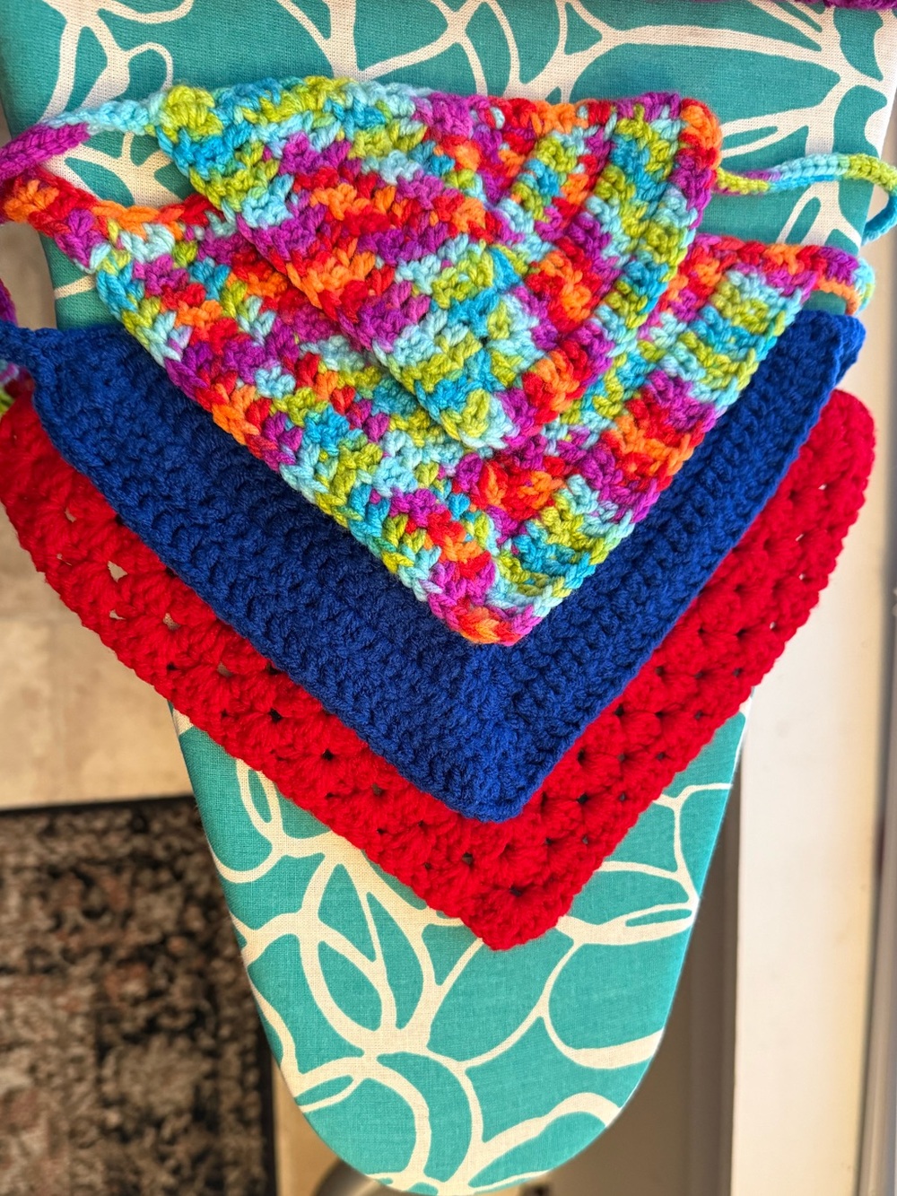 Handmade Crochet Triangle Pet Bandanas - Multicolor, Royal Blue, Red